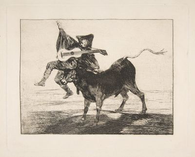 'Barbarous Entertainment', a blind guitarist on the horns of a bull