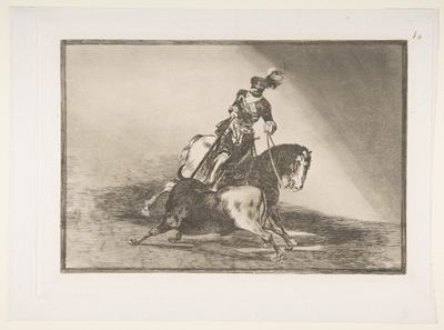 Charles V spearing a bull in the ring at Valladolid, plate 10 from "La Tauromaquia"