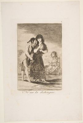 Even thus he cannot make her out (Ni asi la distingue), plate 7 from "Los Caprichos"